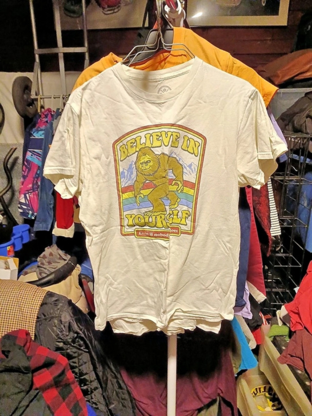 DOM Believe In Yourself Bigfoot Sasquatch Graphic T-Shirt Tee in Cream